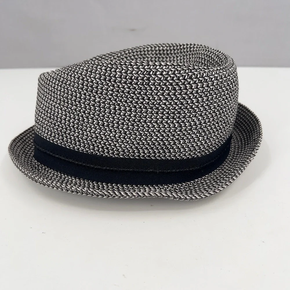 Nine West Womens Fedora Black White Woven Chevron Grosgrain Band O/S
